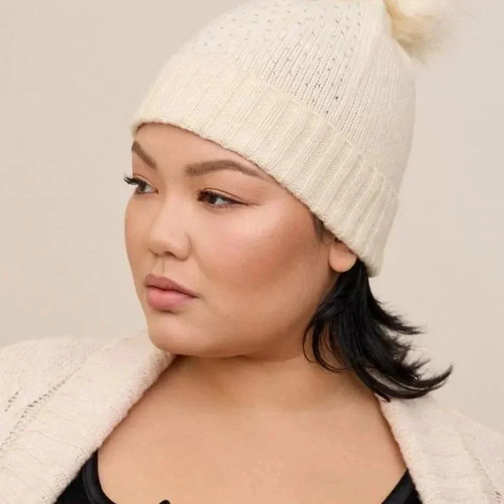 Torrid oatmeal Shine Pom Beanie